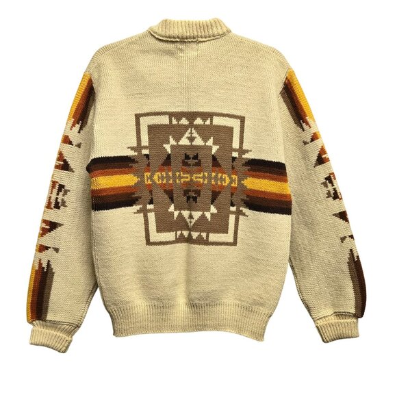 Vintage JCPenney 60s 70s L Navajo Southwestern Thhick Sweater Aztec Pattern Cre - Picture 2 of 10